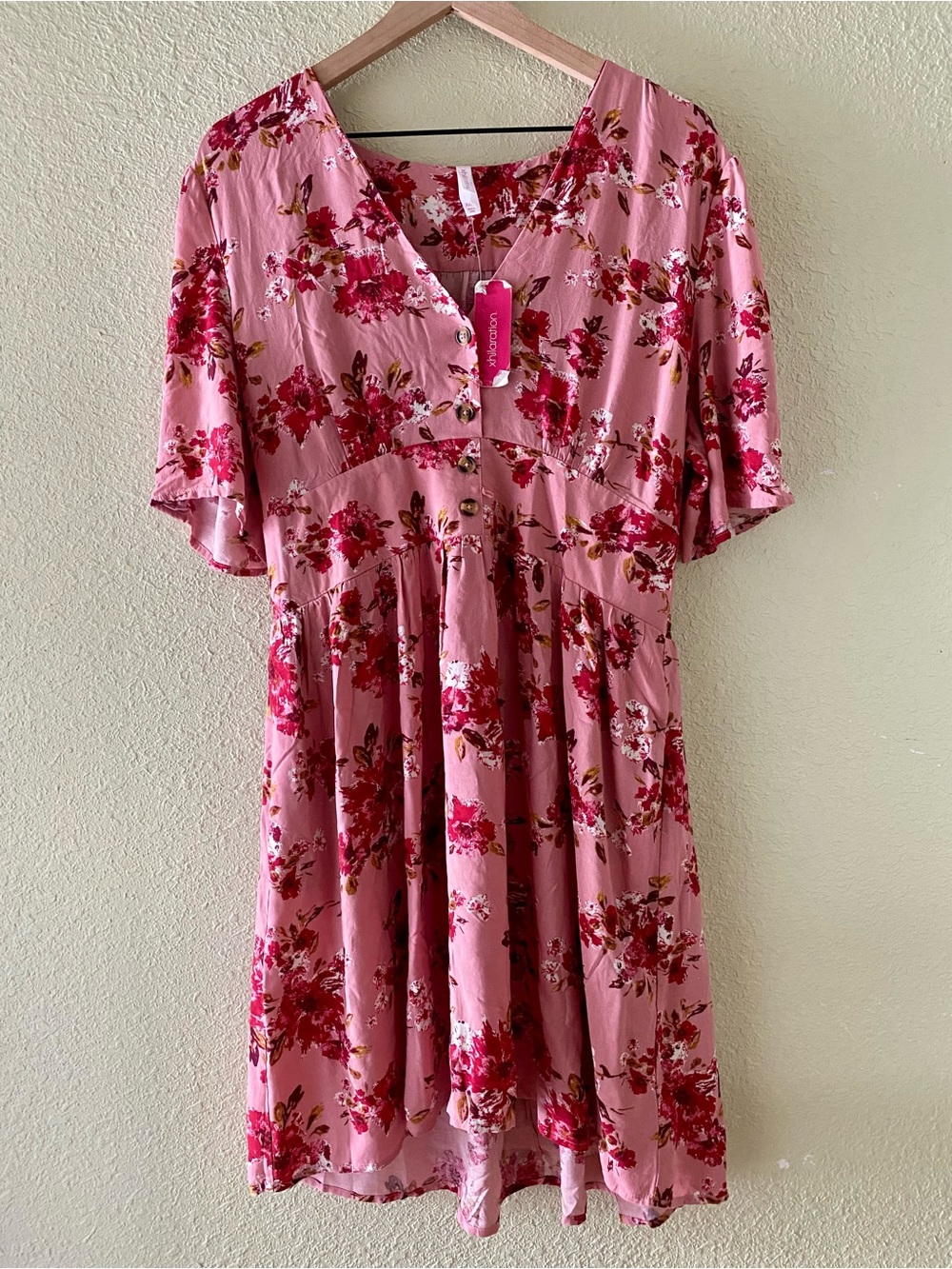 Xhileration Floral V-Neck Pink Women's Dress